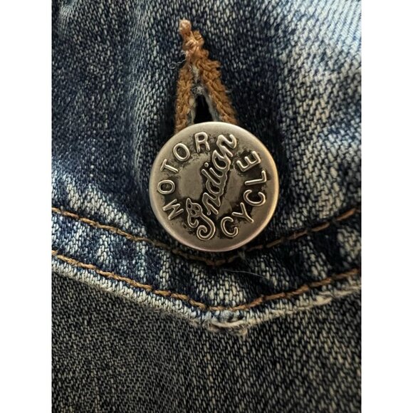 Vintage Indian Motorcycle oversized biker denim jacket embroidered sz L patches - Picture 15 of 16